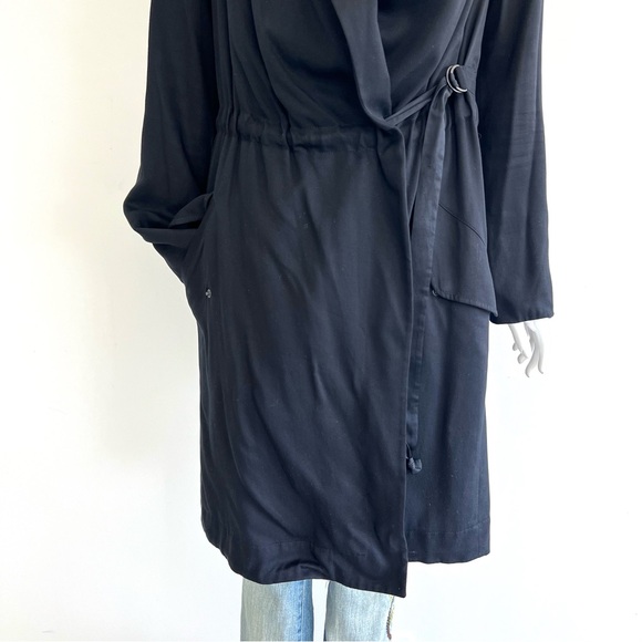 ALL SAINTS Pelya Black Draped Wrap Hoodie Long Sleeves Trench Coat Jacket Sz 4 - Picture 6 of 16